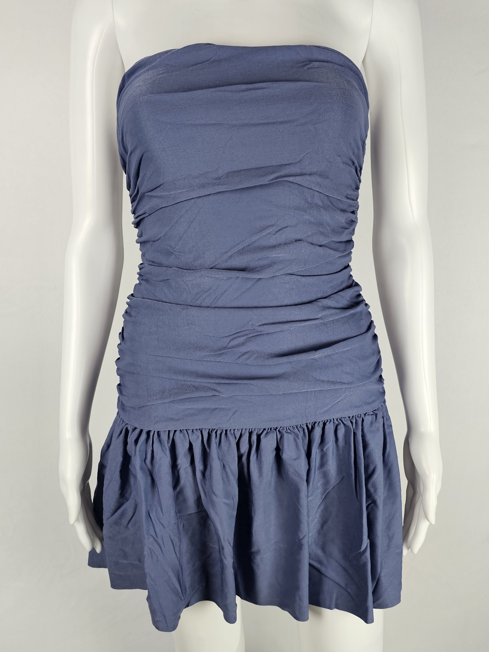 Windsor Strapless Ruched Mini Dress in Slate Blue
